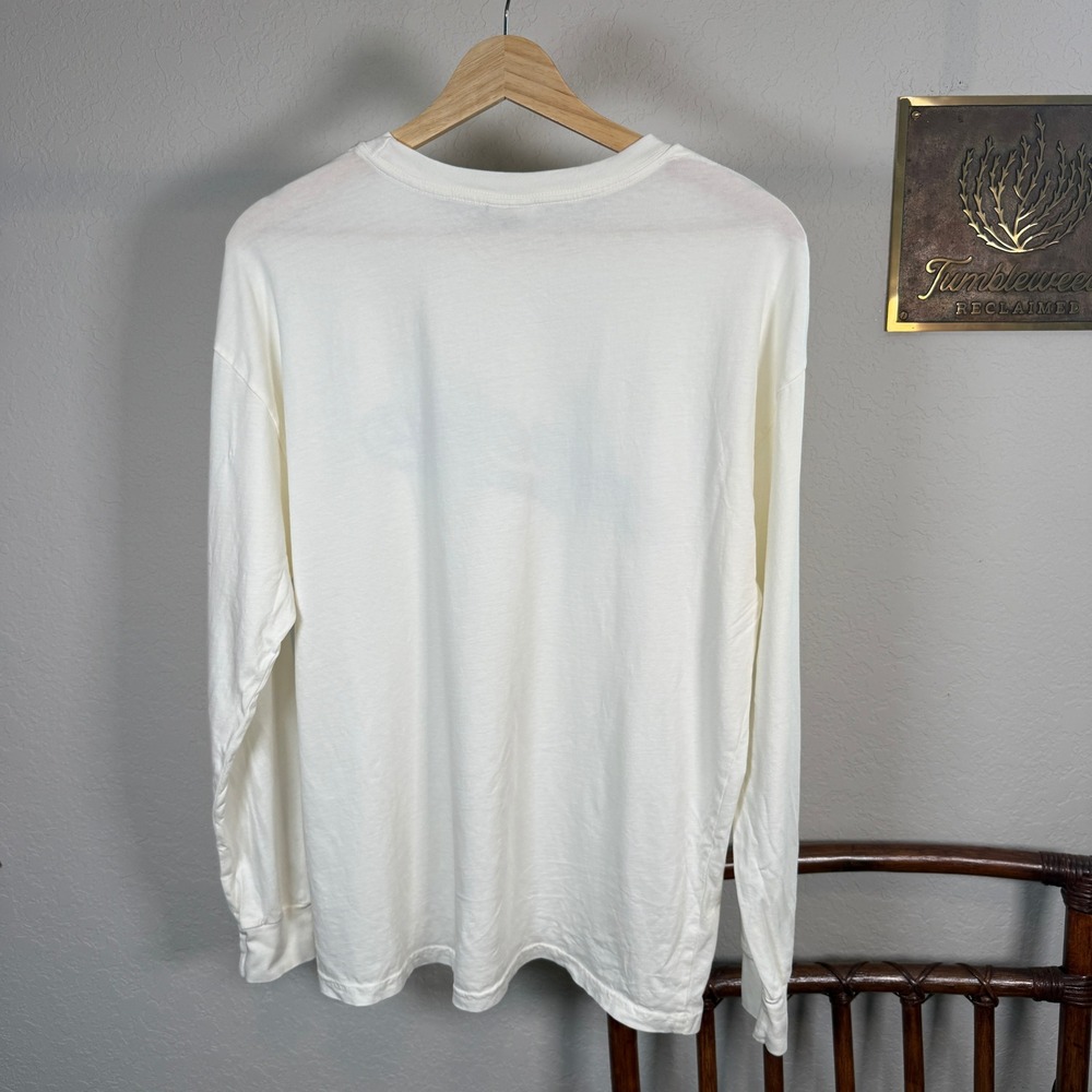 Oat Collective Womens America Graphic Long Sleeve Tee Cream Navy Blue Size M - Picture 7 of 9